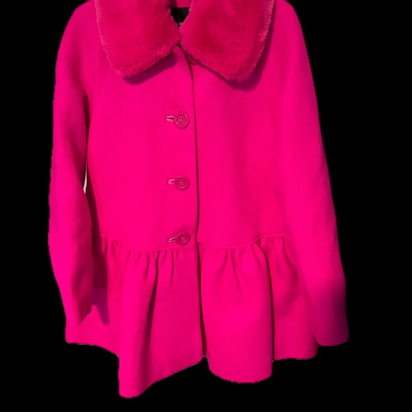 RARE SIZES Available: Kate Spade Pink Faux Fur Flounce Wool Coat - NWT - FREESHP - Picture 2 of 11